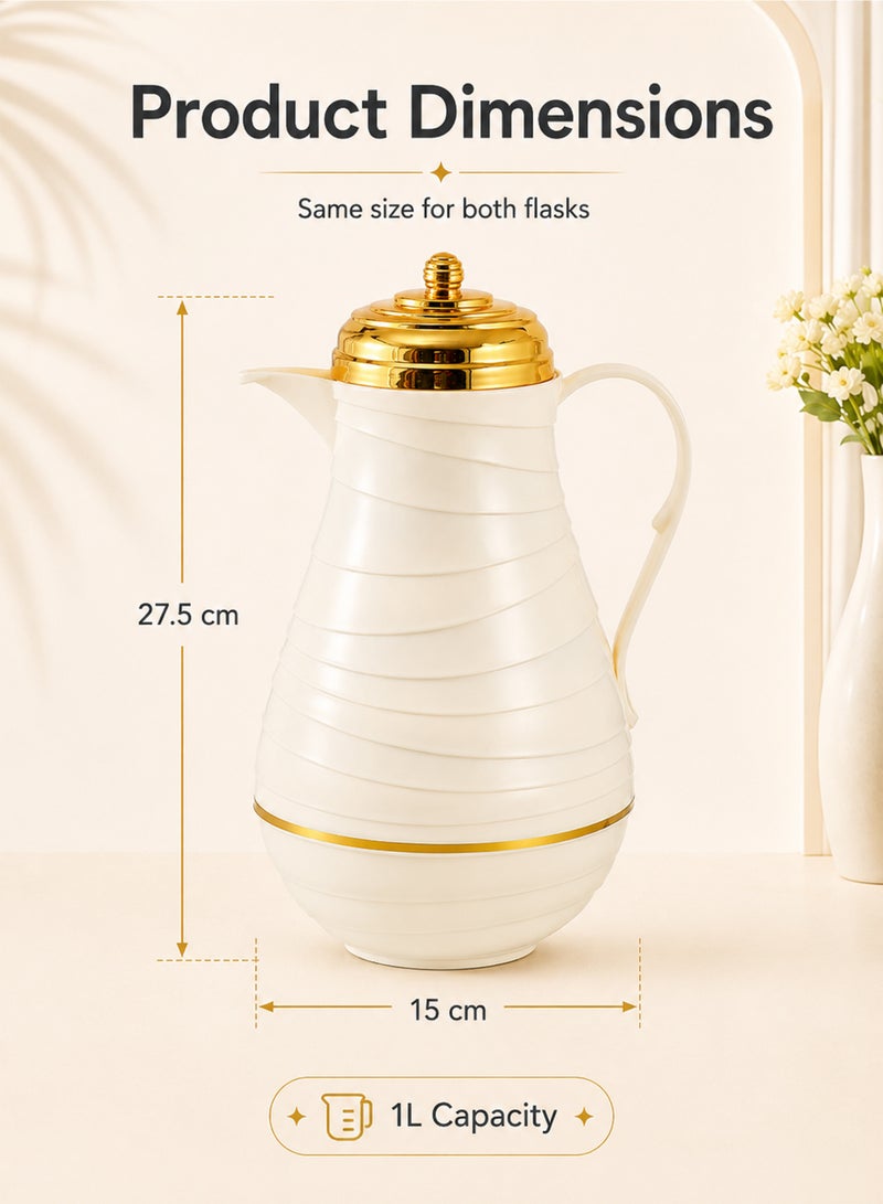 2pcs Coffee And Tea Vacuum Flask, 1L Large Capacity Coffee Pot, Handle Pot Coffee Pot, Tea Pot, Suitable For Keeping Coffee Or Tea Warm, White - Image 3