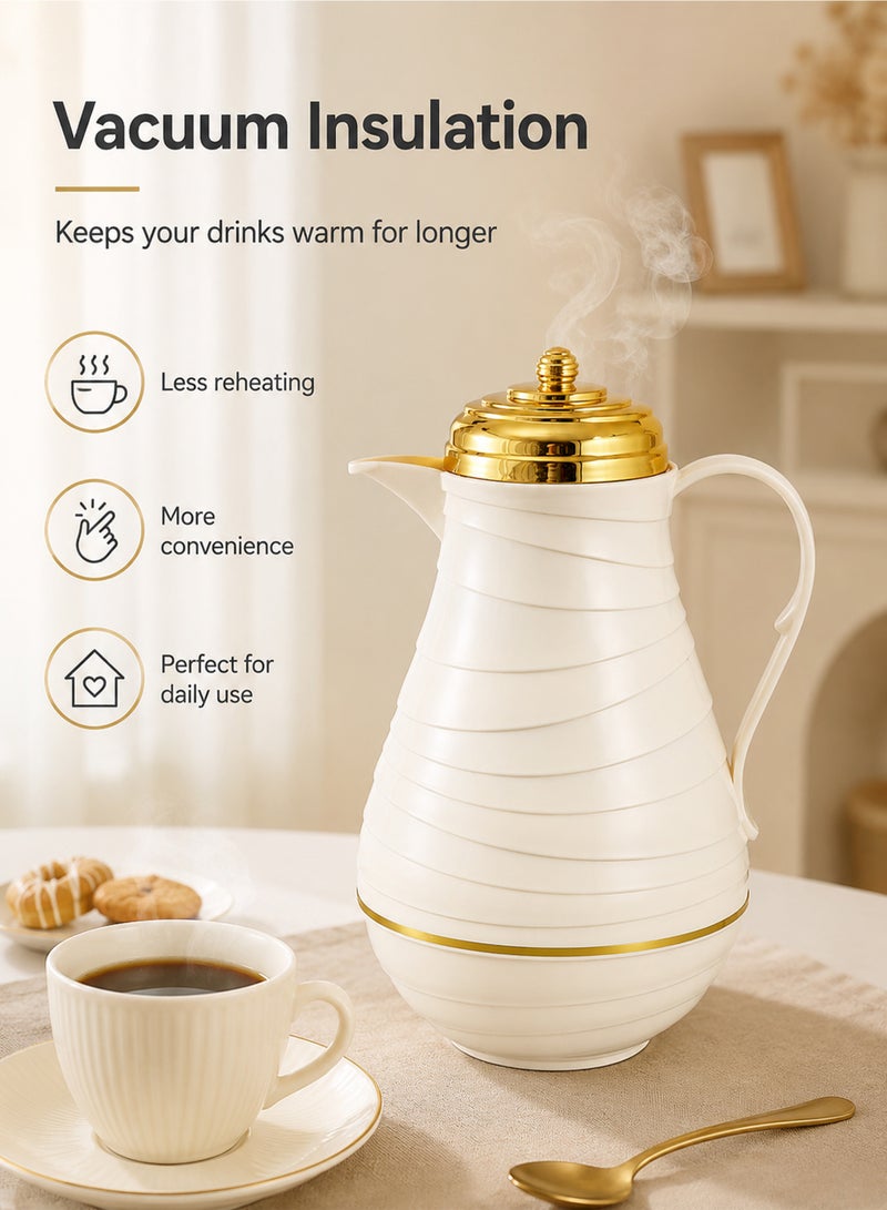 2pcs Coffee And Tea Vacuum Flask, 1L Large Capacity Coffee Pot, Handle Pot Coffee Pot, Tea Pot, Suitable For Keeping Coffee Or Tea Warm, White - Image 5