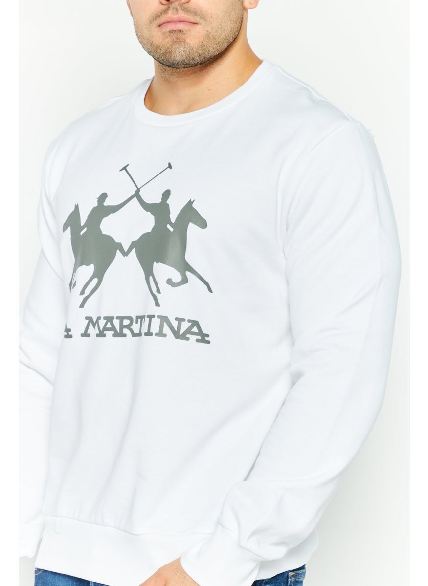 La Martina Men Crew Neck Long Sleeve Brand Logo Sweatshirt, White  - Image 3