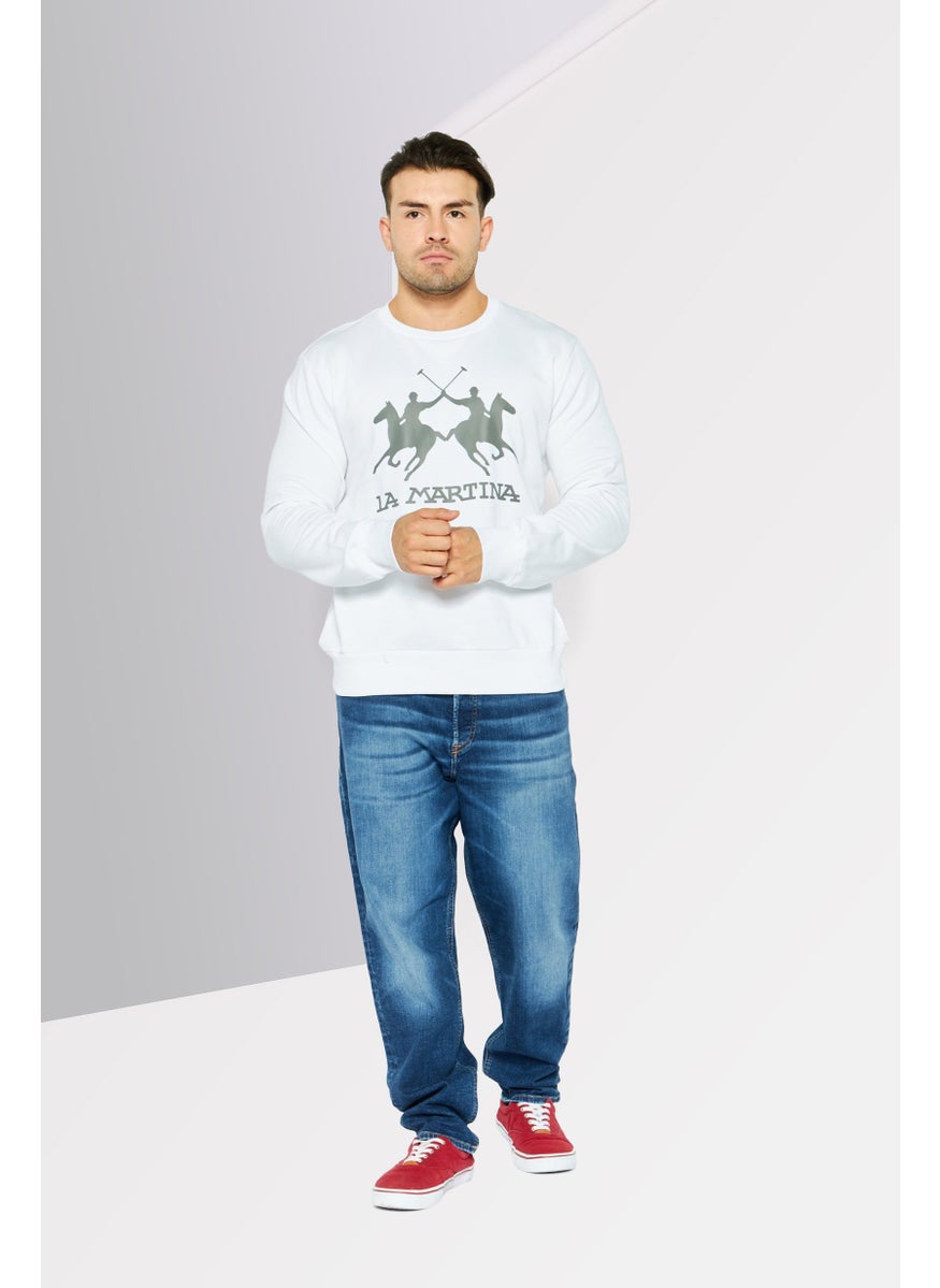La Martina Men Crew Neck Long Sleeve Brand Logo Sweatshirt, White  - Image 2