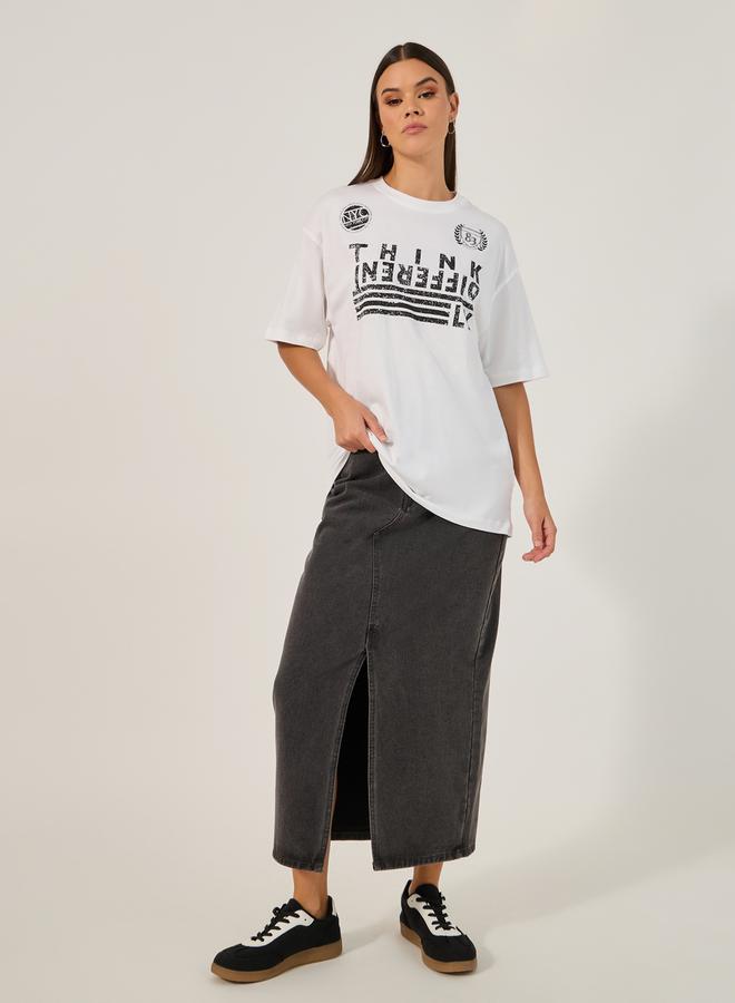 Styli Slogan Printed Oversized Round Neck T-Shirt - Image 2