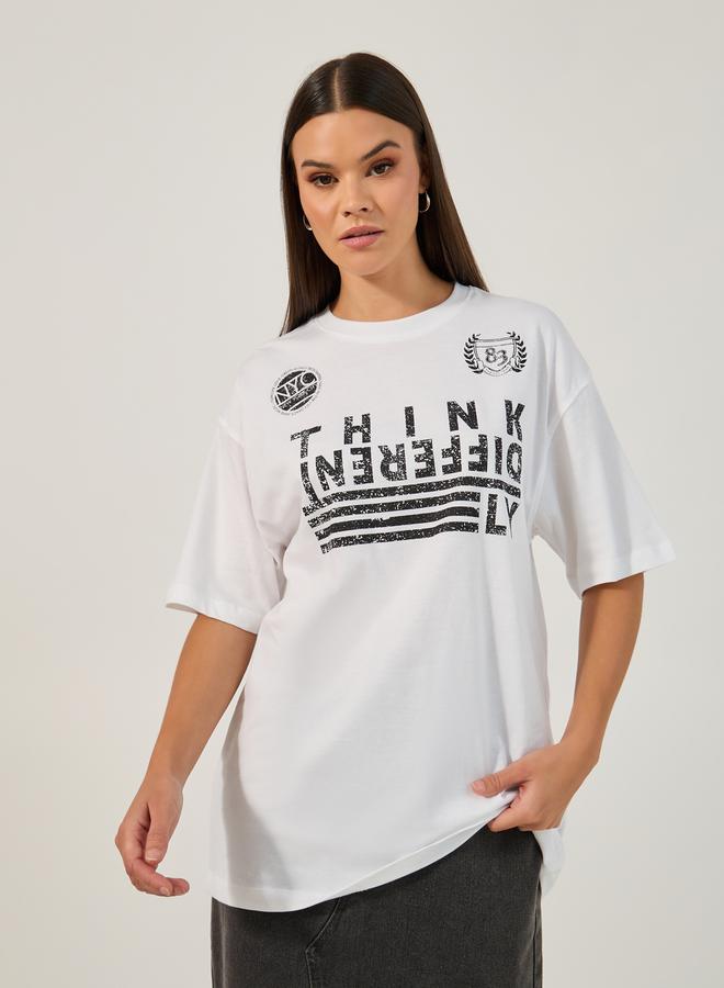 Styli Slogan Printed Oversized Round Neck T-Shirt - Image 1