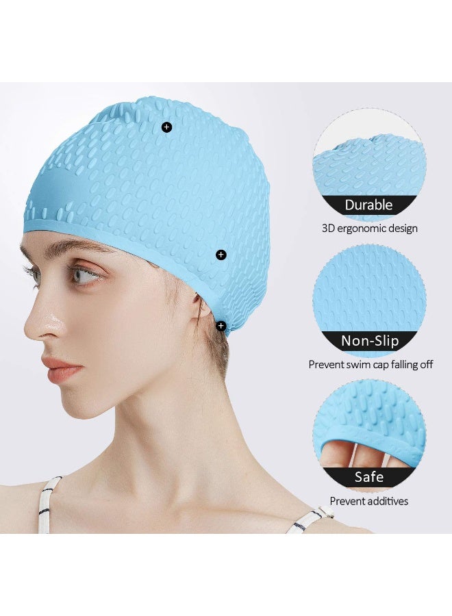 Bukela Swimming Cap – Teardrop Shape, Blue, Silicone, Wrinkle Resistant, for Long Hair Women - Image 2