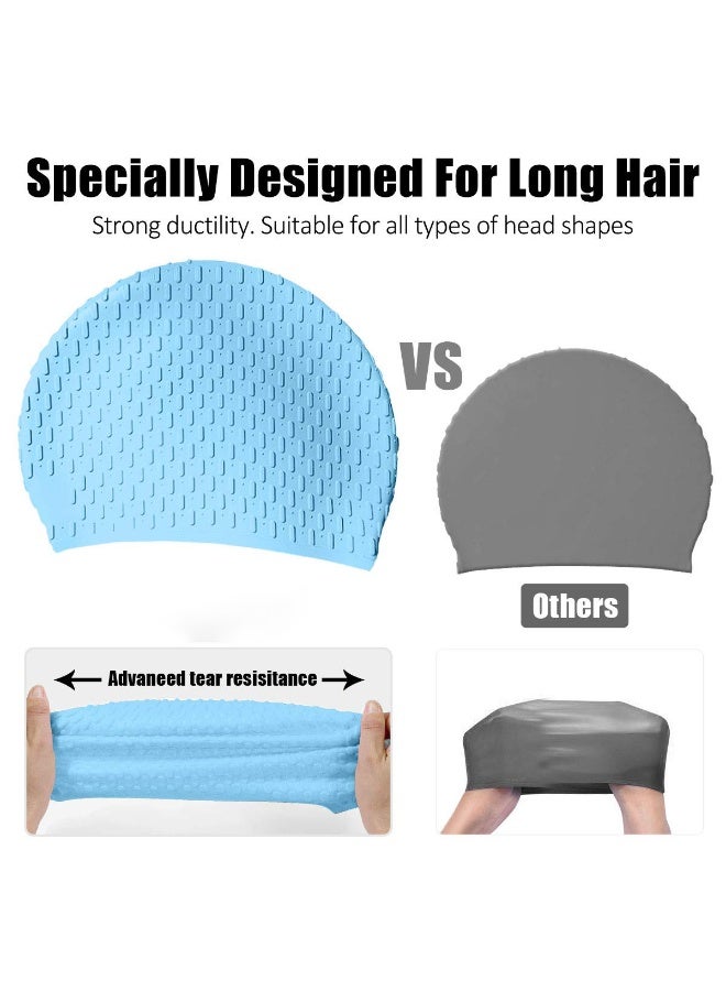 Bukela Swimming Cap – Teardrop Shape, Blue, Silicone, Wrinkle Resistant, for Long Hair Women - Image 3
