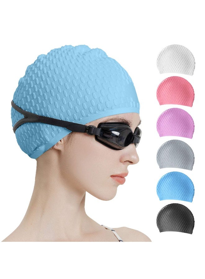 Bukela Swimming Cap – Teardrop Shape, Blue, Silicone, Wrinkle Resistant, for Long Hair Women - Image 1