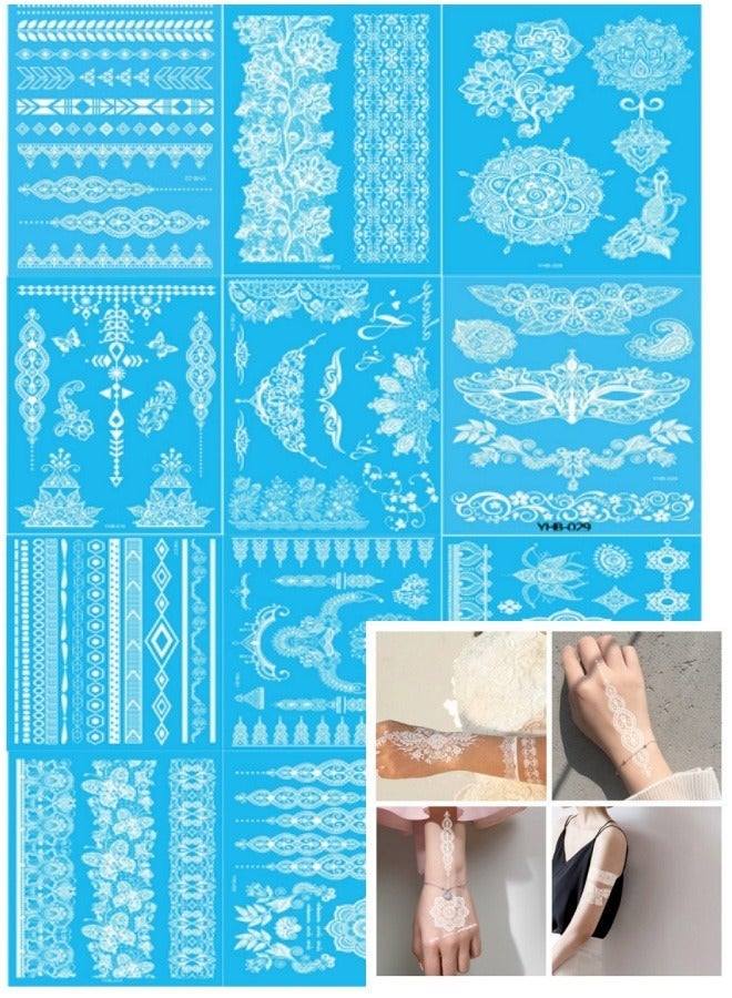 12-Piece Henna Tattoo Stencils Hand Temporary Tattoo Stickers for Women Art Template Painting Stencils - Image 1