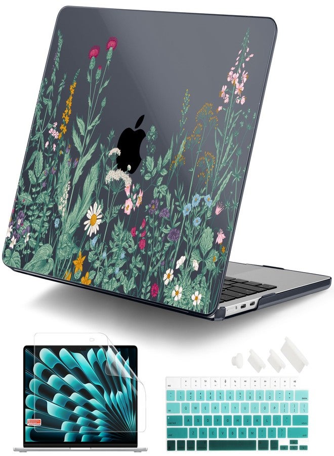 DONGKE for M2 MacBook Air 15.3 inch Case 2023 Release A2941 with Retina Display & Touch ID, Plastic Hard Case & Keyboard Skin & Screen Protector for MacBook Air 15" - Garden Florals - Image 1