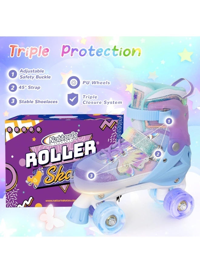 Nattork Kids Roller Skates for Girls Boys Kids 4 Sizes Adjustable Quad Skates Butterfly and Flower with Light up Wheels Birthday Gift for Indoor Outdoor Sports - Image 5