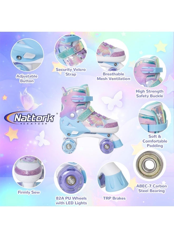 Nattork Kids Roller Skates for Girls Boys Kids 4 Sizes Adjustable Quad Skates Butterfly and Flower with Light up Wheels Birthday Gift for Indoor Outdoor Sports - Image 3