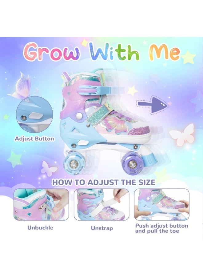 Nattork Kids Roller Skates for Girls Boys Kids 4 Sizes Adjustable Quad Skates Butterfly and Flower with Light up Wheels Birthday Gift for Indoor Outdoor Sports - Image 2