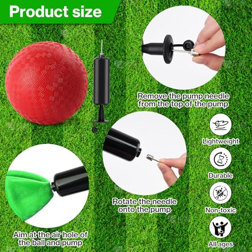 HSLCGF 6 Pcs Dodgeballs 8.5 Inch Playground Ball 3 Colour Kickball Inflatable Rubber Handball Bouncy Dodge Ball with 1 Hand Pump for Outdoors Games Gym Camps Picnic (Needle is at The Top of the Pump) - Image 3