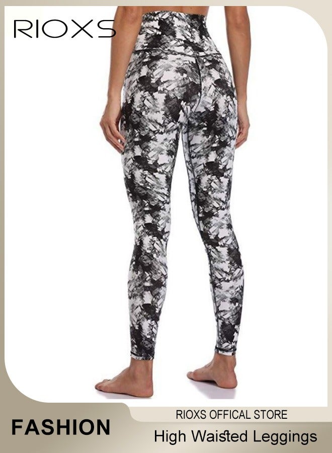 RIOXS Women's High Waisted Leggings,Exercise Yoga Pants With Side Pockets,Printed Skinny Yoga Pants,Stretchy Leggings Lifting Pants For Women Ladies Running Workout Pamela  - Image 5