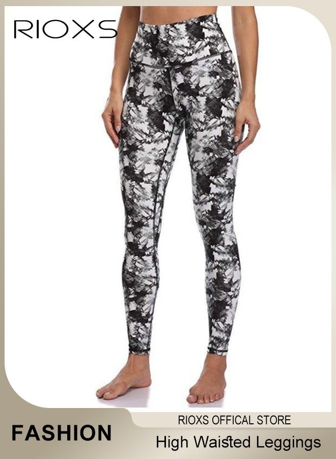 RIOXS Women's High Waisted Leggings,Exercise Yoga Pants With Side Pockets,Printed Skinny Yoga Pants,Stretchy Leggings Lifting Pants For Women Ladies Running Workout Pamela  - Image 4