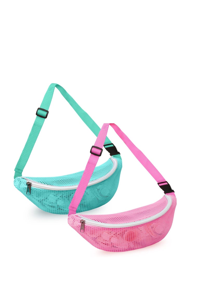 Excefore 2 PCs Beach Toy Mesh Beach Bag Kids, Collecting Seashells Rocks Bags, Adjustable Strap Beach Cross Body Bag for Boys Girls - Image 1