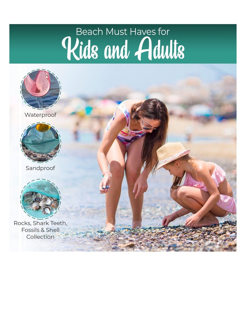 Excefore 2 PCs Beach Toy Mesh Beach Bag Kids, Collecting Seashells Rocks Bags, Adjustable Strap Beach Cross Body Bag for Boys Girls - Image 3