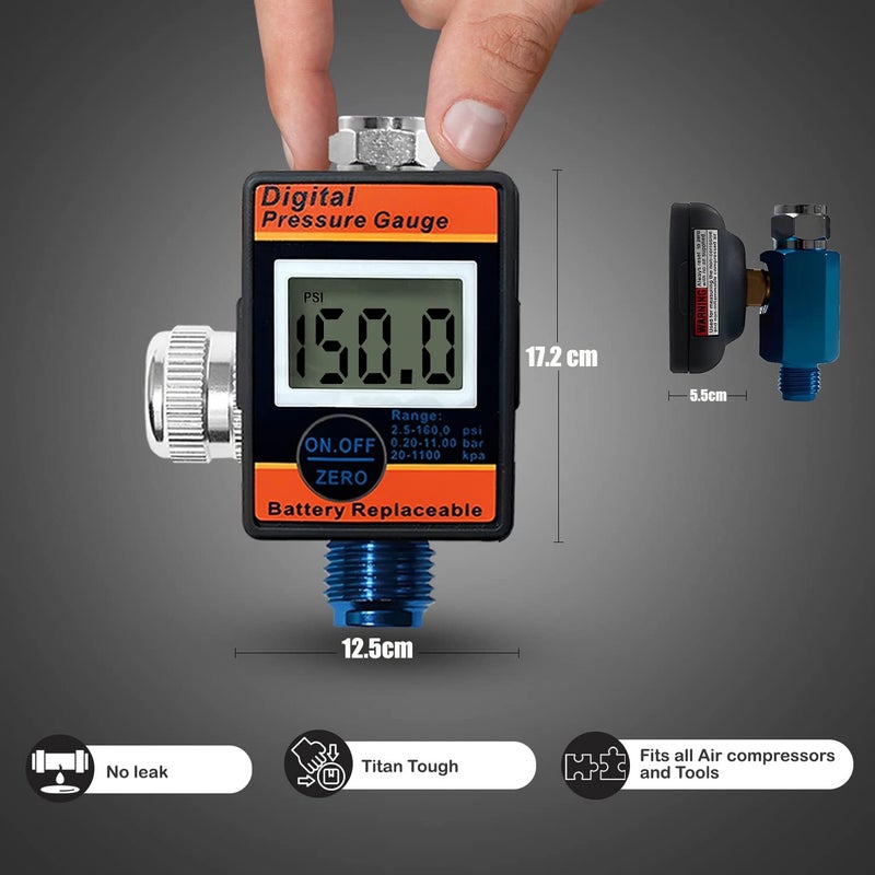 LE LEMATEC Digital Air Pressure Regulator with LED Display Gauge, ¼ NPT Valve for Air Compressor, Tire Inflation, HVLP Spray Paint Gun, & Professional Air Tools, Compact & Heavy-Duty. DAR01B - Image 3