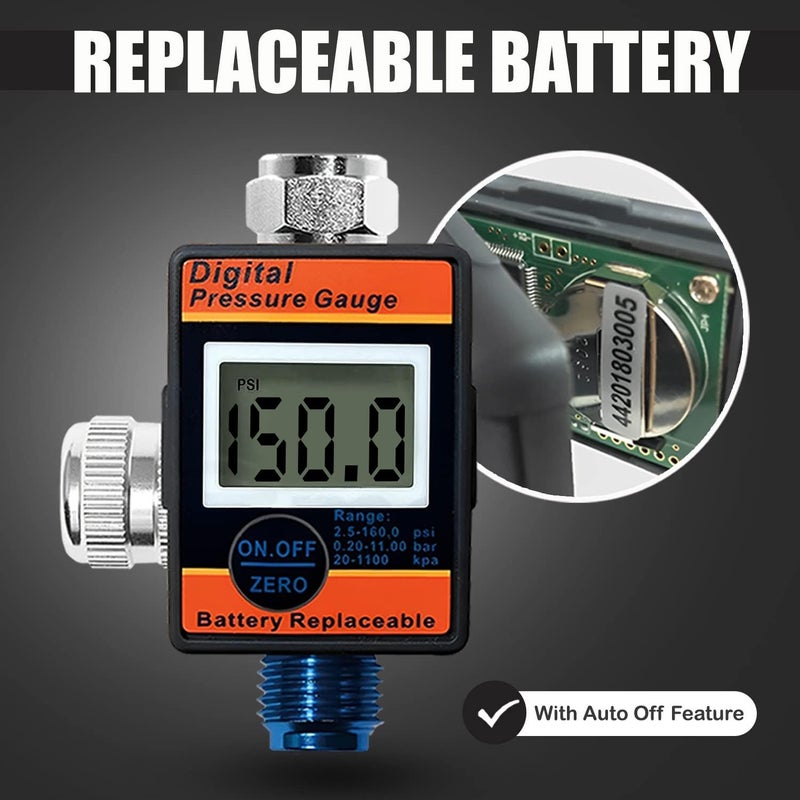 LE LEMATEC Digital Air Pressure Regulator with LED Display Gauge, ¼ NPT Valve for Air Compressor, Tire Inflation, HVLP Spray Paint Gun, & Professional Air Tools, Compact & Heavy-Duty. DAR01B - Image 5