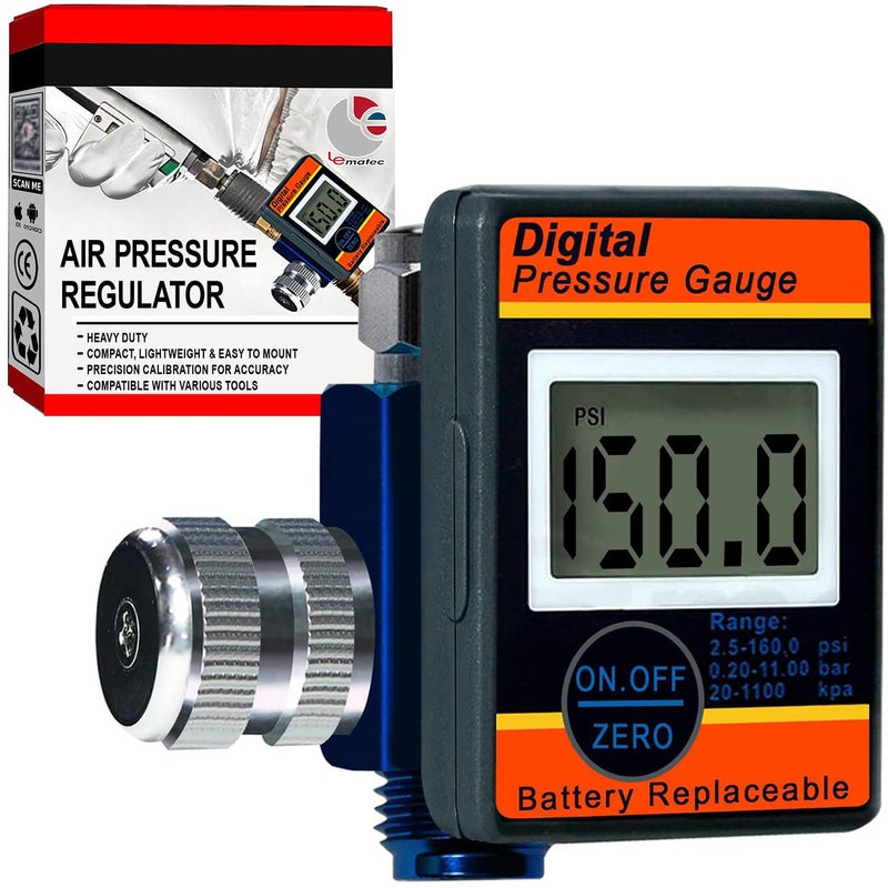 LE LEMATEC Digital Air Pressure Regulator with LED Display Gauge, ¼ NPT Valve for Air Compressor, Tire Inflation, HVLP Spray Paint Gun, & Professional Air Tools, Compact & Heavy-Duty. DAR01B - Image 1
