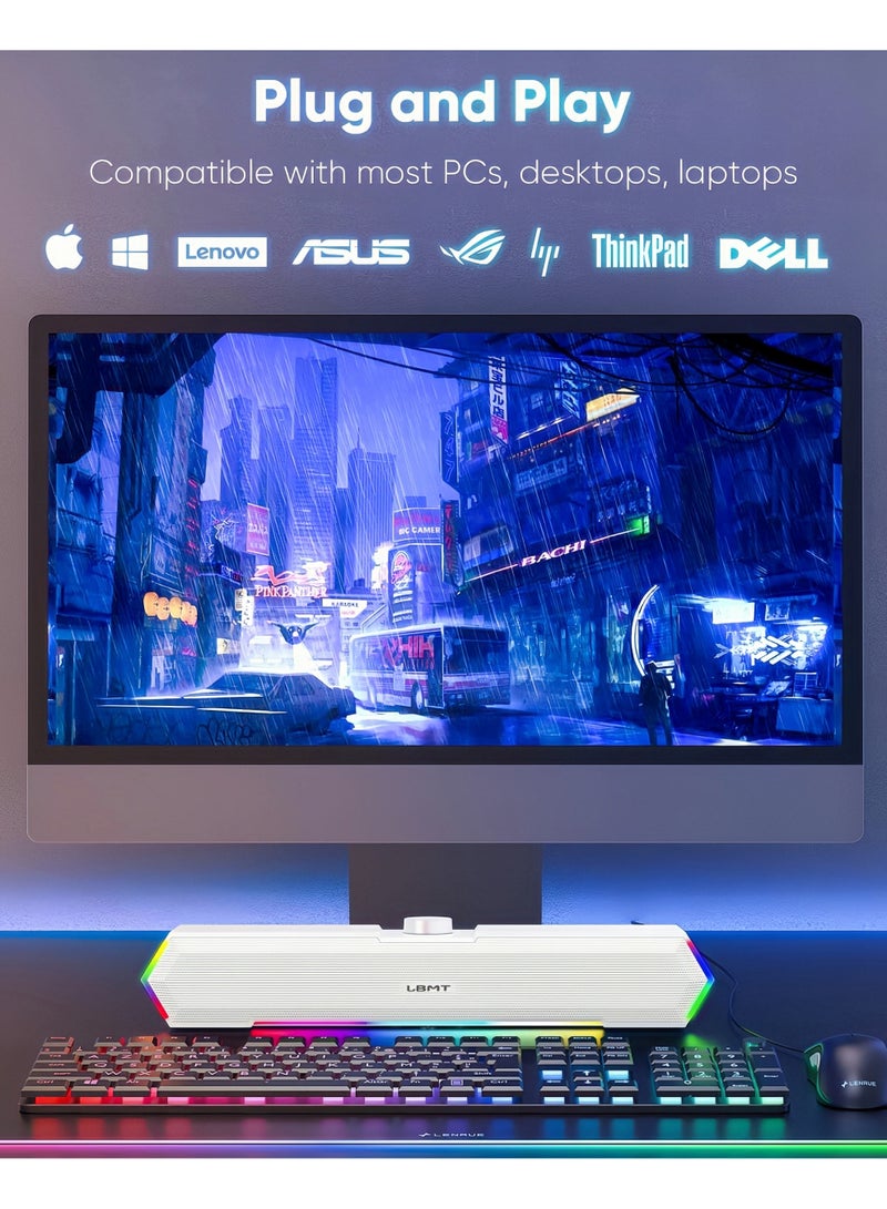LBMT Computer Speakers for Desktop, Touch Lights PC Speakers with Surge Clear Sound, USB Powered for Computer Desktop PC Speakers .(White) - Image 3