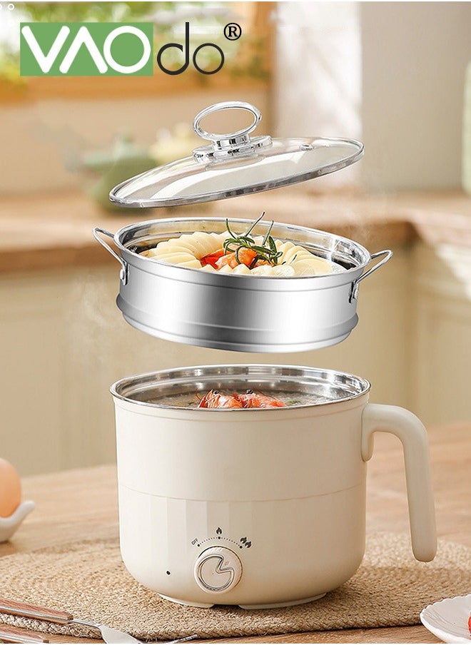 VAOdo 1.8L Hot Pot Electric with Steamer, Stainless Steel Non-Stick Pan Ramen Cooker, Electric Pot for Pasta, Oatmeal, Soup and Egg, Portable Cooker with Dual Power Control, Dorm Room Essentials  - Image 1