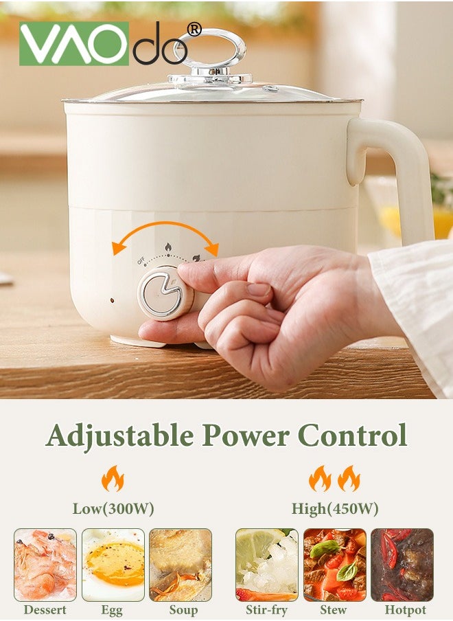VAOdo 1.8L Hot Pot Electric with Steamer, Stainless Steel Non-Stick Pan Ramen Cooker, Electric Pot for Pasta, Oatmeal, Soup and Egg, Portable Cooker with Dual Power Control, Dorm Room Essentials  - Image 3