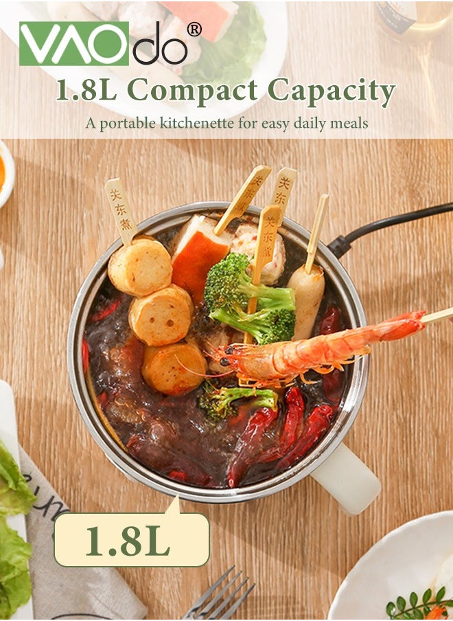 VAOdo 1.8L Hot Pot Electric with Steamer, Stainless Steel Non-Stick Pan Ramen Cooker, Electric Pot for Pasta, Oatmeal, Soup and Egg, Portable Cooker with Dual Power Control, Dorm Room Essentials  - Image 5