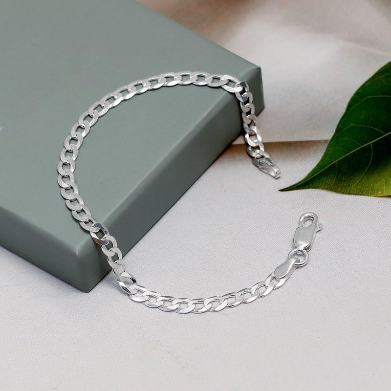 LeCalla سوار سلسلة كيرب من الفضة الإسترلينية 925 - علامة BIS خفيفة الوزن إيطالية 4.5 مم قطع ألماس صلبة سلسلة كوبية للرجال (6.5، 7، 7.5، 8، 8.5 و 9 بوصات) - Image 4