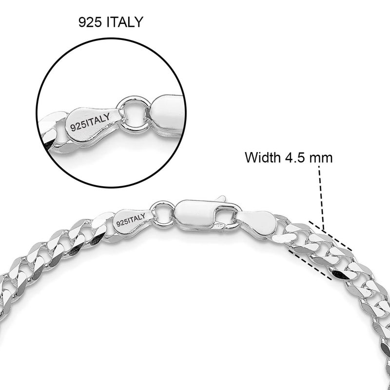LeCalla سوار سلسلة كيرب من الفضة الإسترلينية 925 - علامة BIS خفيفة الوزن إيطالية 4.5 مم قطع ألماس صلبة سلسلة كوبية للرجال (6.5، 7، 7.5، 8، 8.5 و 9 بوصات) - Image 5