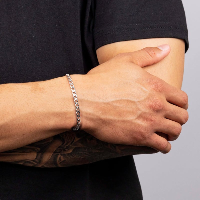 LeCalla سوار سلسلة كيرب من الفضة الإسترلينية 925 - علامة BIS خفيفة الوزن إيطالية 4.5 مم قطع ألماس صلبة سلسلة كوبية للرجال (6.5، 7، 7.5، 8، 8.5 و 9 بوصات) - Image 3