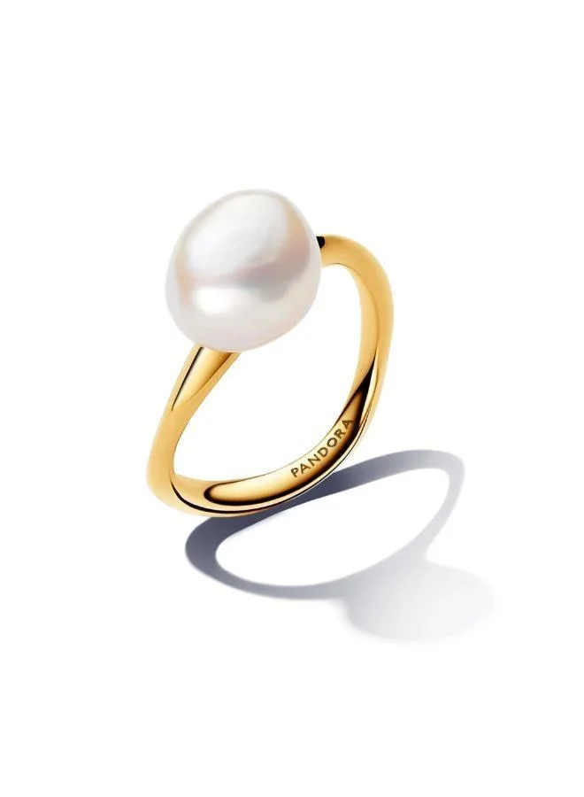 14k Gold-plated ring with baroque white treated freshwater cultured pearl