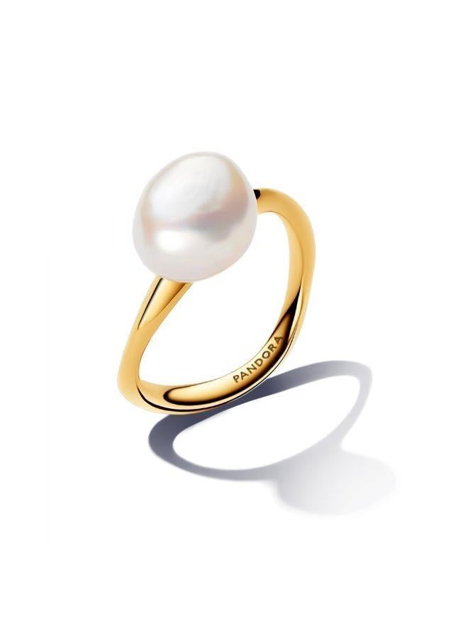 PANDORA 14k Gold-plated ring with baroque white treated freshwater cultured pearl - Image 1