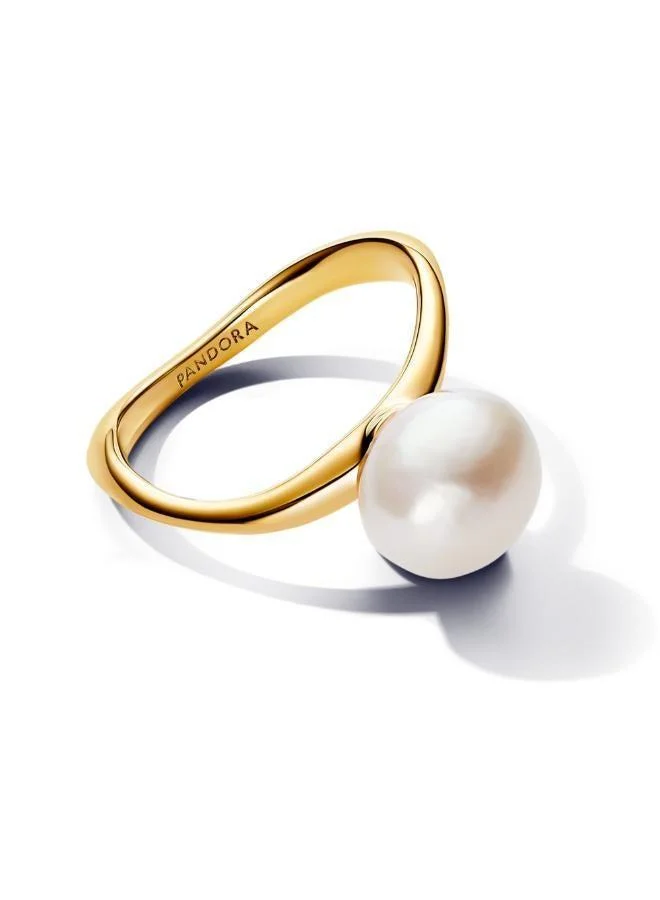 PANDORA 14k Gold-plated ring with baroque white treated freshwater cultured pearl