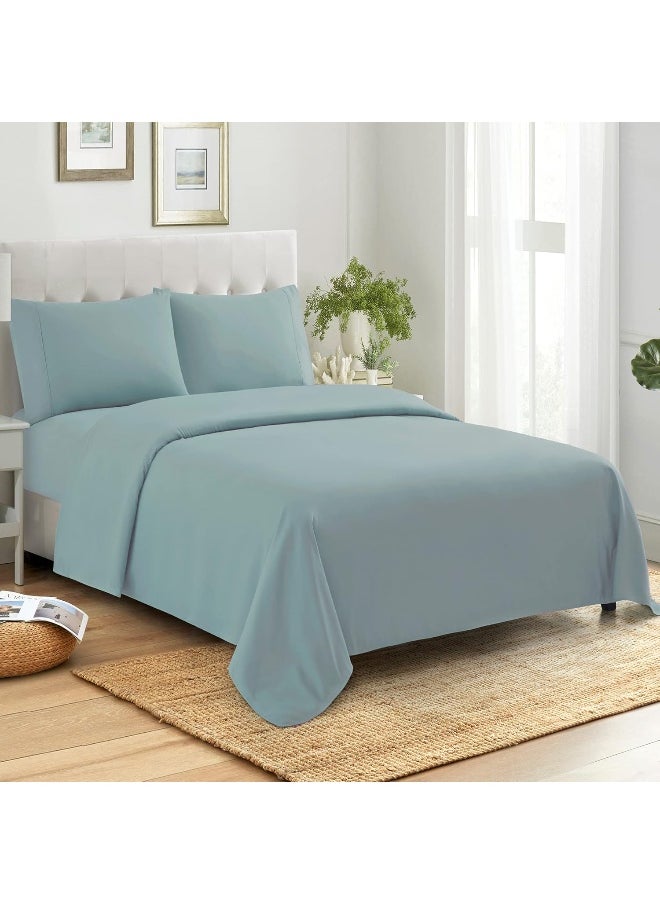Sweet Home Collection California King Size Sheets 100% Cotton Made in Egypt Soft 400 Thread Count for Cal King Size Bed Mattress, 4 Pieces Bedding Sheets & Pillowcases Sets, California King, Misty Blue  - Image 1