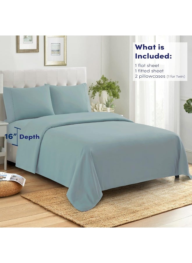 Sweet Home Collection California King Size Sheets 100% Cotton Made in Egypt Soft 400 Thread Count for Cal King Size Bed Mattress, 4 Pieces Bedding Sheets & Pillowcases Sets, California King, Misty Blue  - Image 2