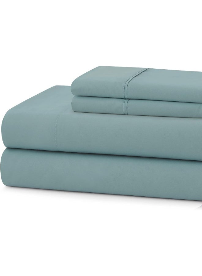 Sweet Home Collection California King Size Sheets 100% Cotton Made in Egypt Soft 400 Thread Count for Cal King Size Bed Mattress, 4 Pieces Bedding Sheets & Pillowcases Sets, California King, Misty Blue  - Image 4