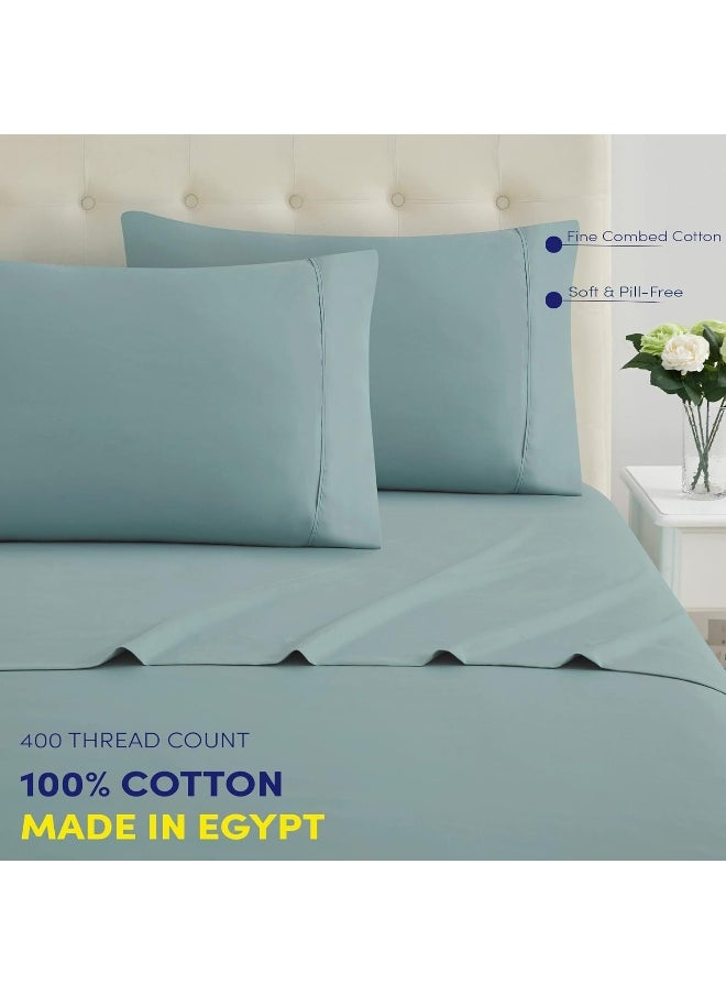 Sweet Home Collection California King Size Sheets 100% Cotton Made in Egypt Soft 400 Thread Count for Cal King Size Bed Mattress, 4 Pieces Bedding Sheets & Pillowcases Sets, California King, Misty Blue  - Image 3