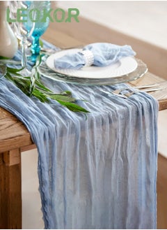 LEOKOR 4M Cheesecloth Table Runner, Blue Wedding Table Runner, Boho Gauze Table Runner, Rustic Sheer Table Decor 90x400 CM  - Image 1