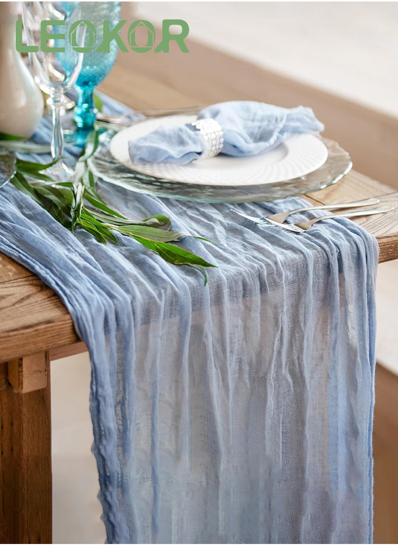 LEOKOR - 4M Cheesecloth Table Runner, Blue Wedding Table Runner, Boho Gauze Table Runner, Rustic Sheer Table Decor 90x400 CM - Image 1