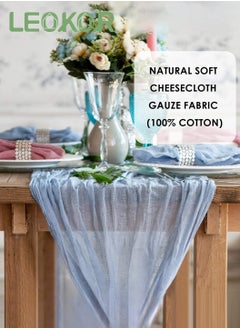 LEOKOR 4M Cheesecloth Table Runner, Blue Wedding Table Runner, Boho Gauze Table Runner, Rustic Sheer Table Decor 90x400 CM  - Image 2