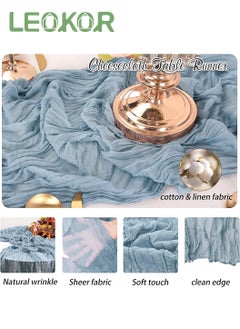 LEOKOR 4M Cheesecloth Table Runner, Blue Wedding Table Runner, Boho Gauze Table Runner, Rustic Sheer Table Decor 90x400 CM  - Image 4