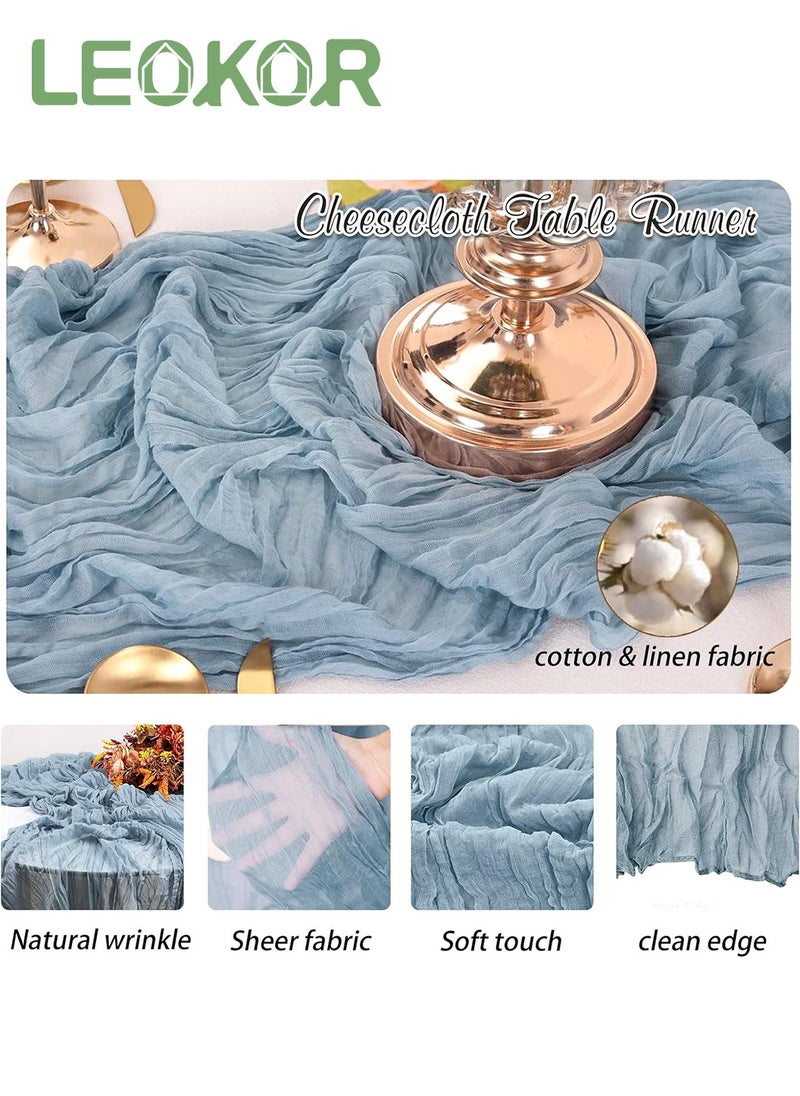 LEOKOR - 4M Cheesecloth Table Runner, Blue Wedding Table Runner, Boho Gauze Table Runner, Rustic Sheer Table Decor 90x400 CM - Image 1