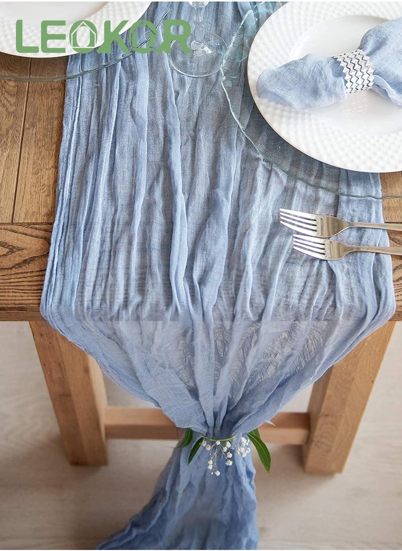 LEOKOR - 4M Cheesecloth Table Runner, Blue Wedding Table Runner, Boho Gauze Table Runner, Rustic Sheer Table Decor 90x400 CM - Image 1
