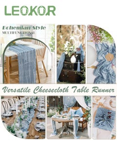 LEOKOR 4M Cheesecloth Table Runner, Blue Wedding Table Runner, Boho Gauze Table Runner, Rustic Sheer Table Decor 90x400 CM  - Image 5