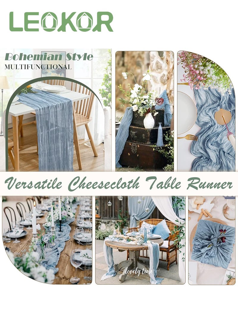 LEOKOR - 4M Cheesecloth Table Runner, Blue Wedding Table Runner, Boho Gauze Table Runner, Rustic Sheer Table Decor 90x400 CM - Image 1