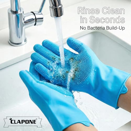 CLAPONE Gloves for Washing Dishes/Hand Gloves for Kitchen/Kitchen Gloves for Dishwashing/Dish Washing for Women/Cleaning/Rubber Scotch/Home Essentials Products/Silicone/cooking/Bathroom/Car-Blue - Image 5
