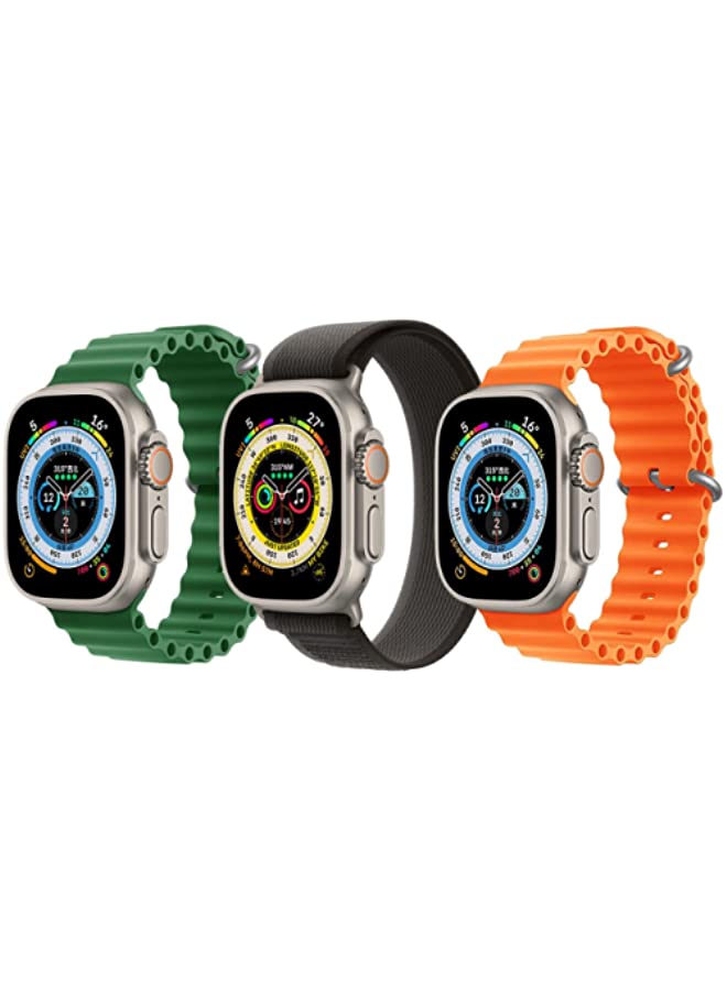 vesus Silicone Ocean Band Green, Trail Loop Strap Black/Gray and Orange for Apple Watch Ultra 8 49mm Set of 3
