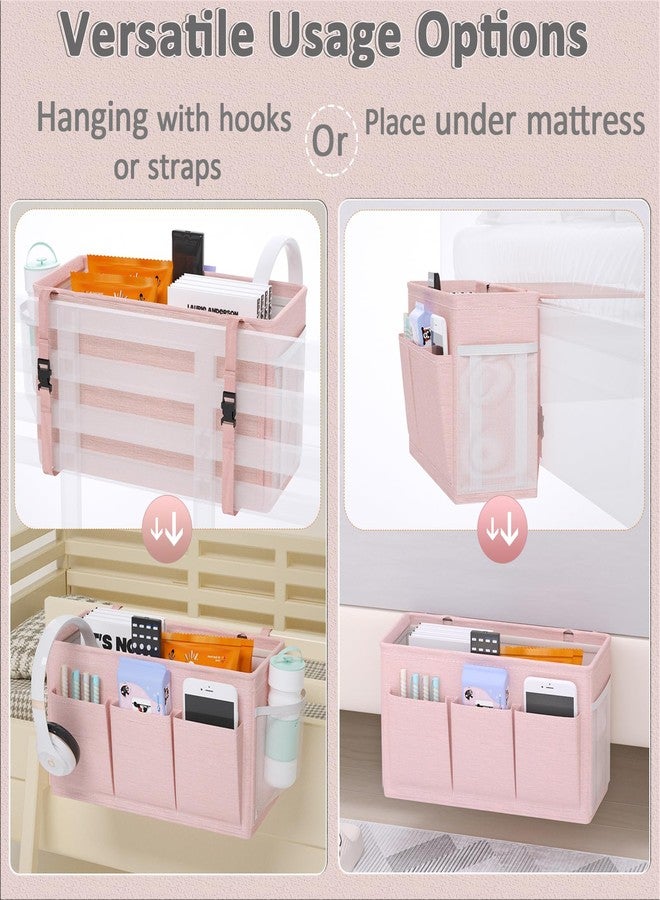 Edudif Dual-purpose Bedside Caddy Bedside Organizer, Bed Caddy with 6 Pockets, Versatile Bedside Storage Solution Magazine Remotes holder, ideal for Home, Dorm, Hospital, Crib Bed (Pink) - Image 3