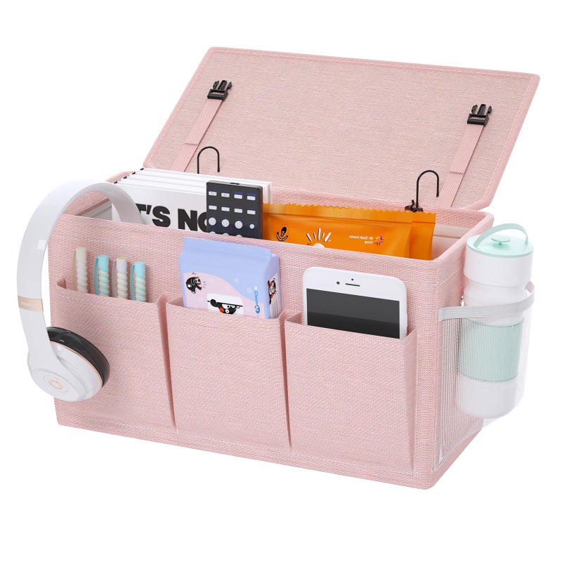 Edudif Dual-purpose Bedside Caddy Bedside Organizer, Bed Caddy with 6 Pockets, Versatile Bedside Storage Solution Magazine Remotes holder, ideal for Home, Dorm, Hospital, Crib Bed (Pink) - Image 1