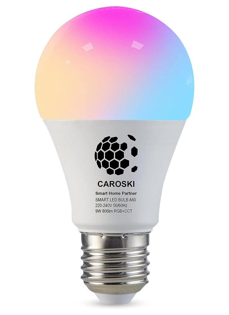 كاروسكي لمبة WIFI الذكية  لمدة سنة واحدة - حزمة لمبة إضاءة Wi-Fi ذكية 9 وات - لمبة إضاءة منزلية LED متوافقة مع Alexa - Echo and Google Home Assistant - لمبة إضاءة ذكية لها ألوان متعددة - Image 1