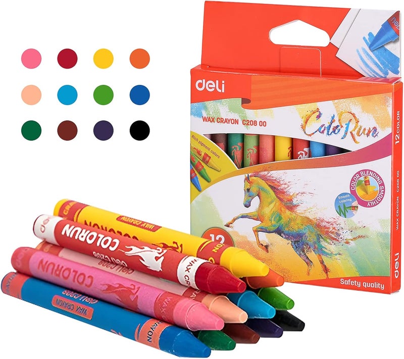 DELI 12 Colors Non-Toxic Wax Crayon Set for Kids - Ergonomic Design - Image 1